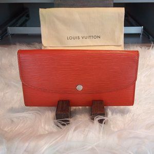 Stunning EUC LV Epi Portefeuille Emilie Long Wallet Orange (Piment) & Fuchsia